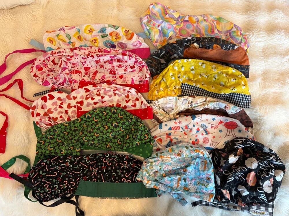 Set of 12 OR Scrub Cap Hats Ponytail Style